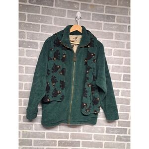 Marc Tetro Canada Vintage Y2K Fleece Jacket Mens Size S/M Green‎ Bears Full Zip